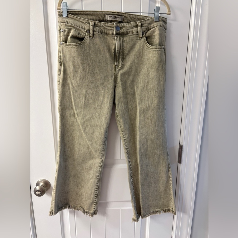 Liverpool olive green crop flare women’s jeans